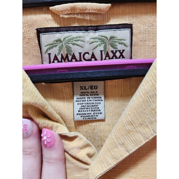 JAMAICA JAXX MENS XL YELLOW SHIRT VINTAGE FLORAL SILK TROPICAL VACATION RESORT - Picture 8 of 13